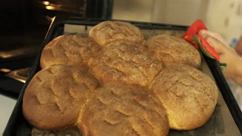 Fresh cooking bread flame bake chef. Homemade delicious food from natural yeast. Stock Footage 159929959