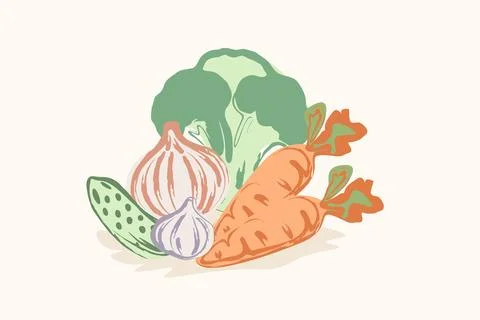 Fresh Cooking Vegetables Pastel Vector Still Life Stock Illustration