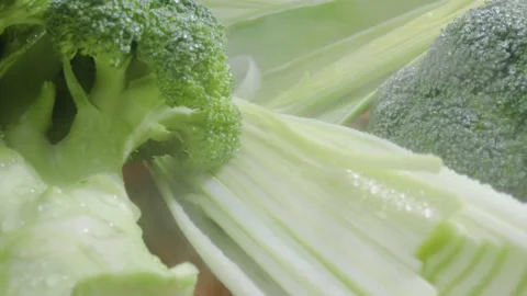 Fresh cooled Vegetable set of Broccoli and Leek. Raw organic vegetables food Stock Footage 150549926