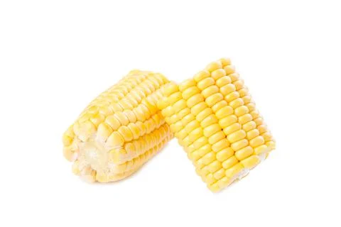 Fresh corn on cobs isolated on white. Pieces of corn Stock Photos