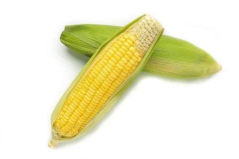 Fresh corn isolated on white background as package design element. vegan food Stock Photos