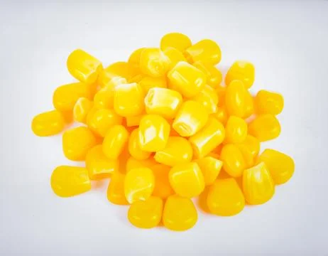 Fresh Corn Kernels Isolated on White Background, Yellow Grain Vegetable Use.. Stock Photos