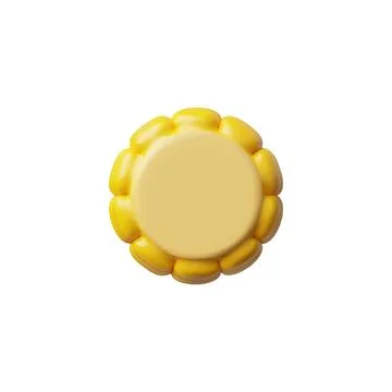 Fresh corn slice 3D plastic style vector icon, glossy raw vegetable cob, farm Stock Illustration