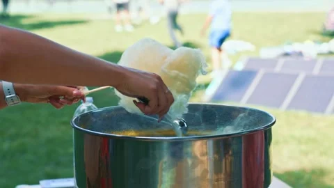 Fresh Cotton Candy Against Summer Festival Background Stock Footage 341095022
