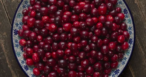 Fresh cranberries on a decorative platter. Stock Footage 321064232