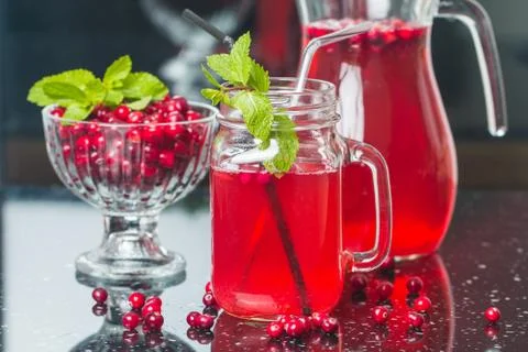 Fresh cranberry juice with mint Stock Photos