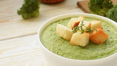 Fresh cream - soup with broccoli Stock Footage 70057416