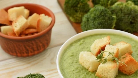 Fresh cream - soup with broccoli Stock Footage 70058309