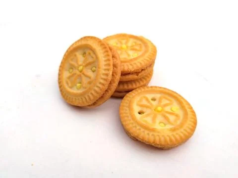 Fresh crispy biscuits isolated on white background Stock Photos