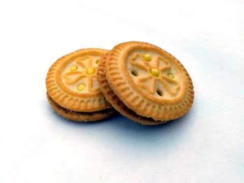 Fresh crispy biscuits isolated on white background Stock Photos