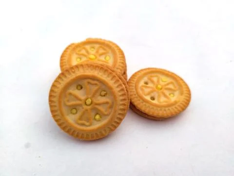 Fresh crispy biscuits isolated on white background Stock Photos