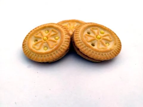 Fresh crispy biscuits isolated on white background Stock Photos