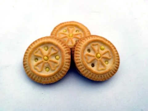 Fresh crispy biscuits isolated on white background Stock Photos