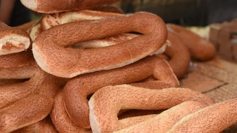 Fresh crispy delicious bread lies on open stall of market. Stock Footage 243170214