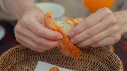 Fresh Croissant Breakfast close up Stock Footage 263842014