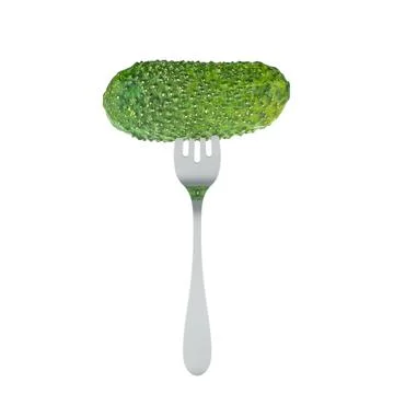 Fresh cucumber on fork, 3D rendering Stock Illustration