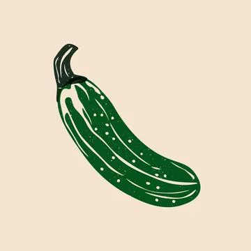Fresh cucumber risograph effect. Cartoon organic vegetable with riso print Stock Illustration