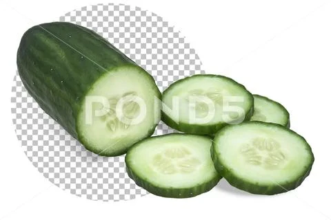 Fresh cucumber, sliced. On a transparent background. Modello PSD