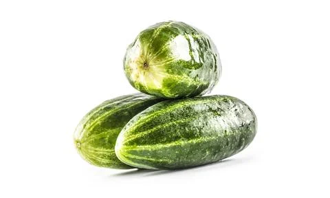 Fresh cucumbers isolated on white background - close-up Stock Photos