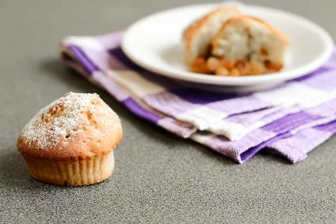 Fresh cupcake on the table baked at home. Delicious Breakfast fo Stock Photos