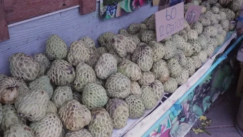 Fresh Custard Apple Or Sugar Apple For Sale, Local Thai Street Food Open Market Stock Footage 228883853