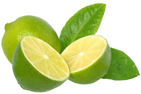 Fresh cut lime with leaf Stock Photos