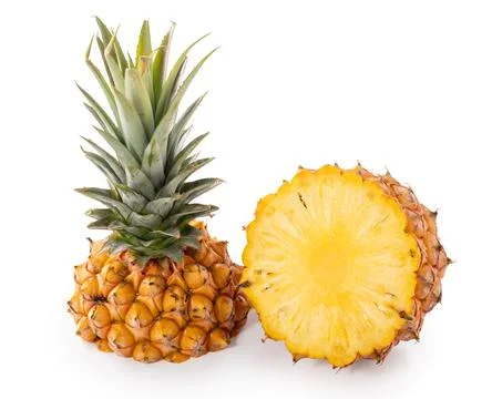 Fresh cut pineapple fruit isolated on white background with clipping path. Stock Photos