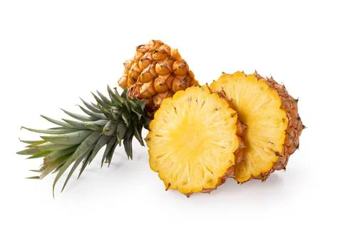 Fresh cut pineapple fruit isolated on white background with clipping path. Stock Photos