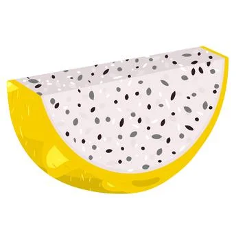 Fresh cut slice yellow pitaya fruits isolated on white background. Summer fru Stock Illustration
