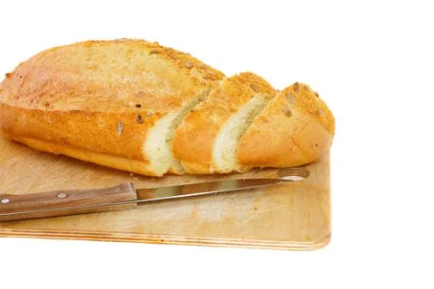 Fresh cutting bread. Isolated Stock Photos