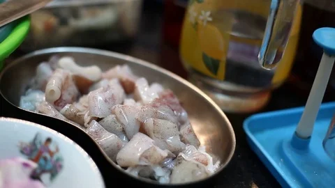 Fresh cuttlefish with vegetable, prepair for dinner Stock Footage 75403928