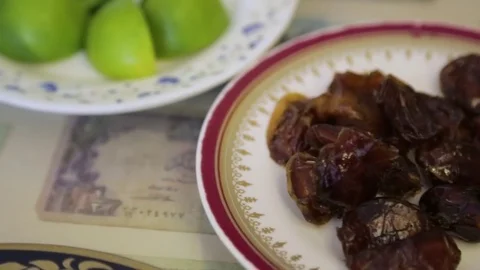Fresh dates served in the plate in restaurant Stock Footage 72981444