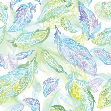Fresh Decorative Feather Vector Pattern Stock Illustration