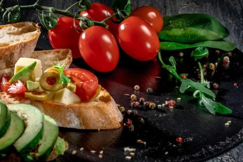 Fresh delicious bruschetti Stock Photos