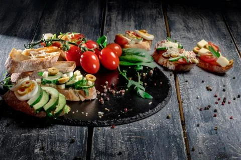 Fresh delicious bruschetti Stock Photos