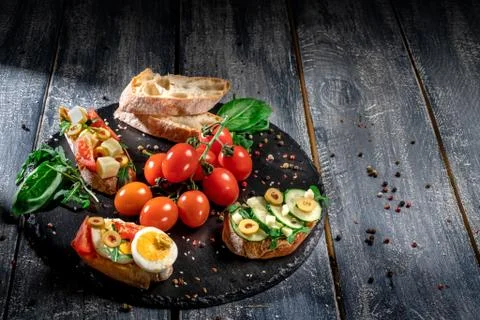 Fresh delicious bruschetti Stock Photos