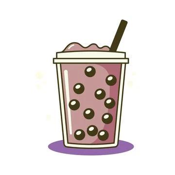 Fresh Delicious Grape Boba Bubble Drink Refreshment Beverage in Cup Glass Stock Illustration