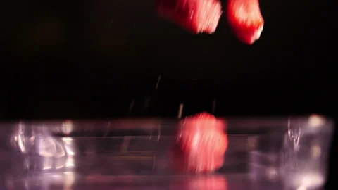 Fresh diced assorted fruit falling into a blender Stock Footage 153755074
