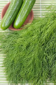 Fresh dill on the kitchen table Stock Photos