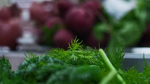 Fresh dill in the store with refreshing steam Stock Footage 138287541