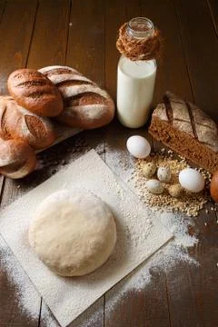 Fresh dough in flour with rye bread Stock Photos