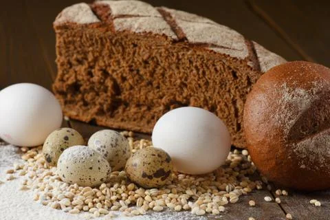 Fresh dough in flour with rye bread Stock Photos