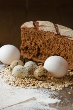 Fresh dough in flour with rye bread Stock Photos