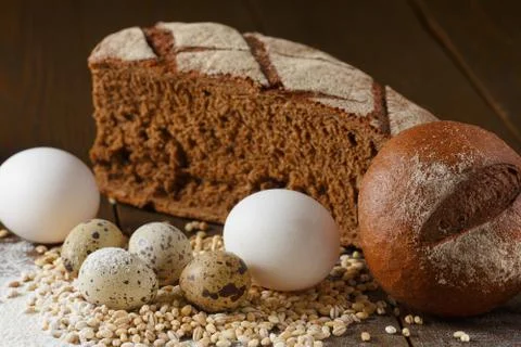 Fresh dough in flour with rye bread Stock Photos
