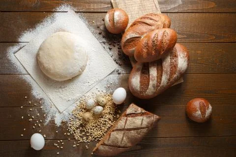 Fresh dough in flour with rye bread Stock-Fotos