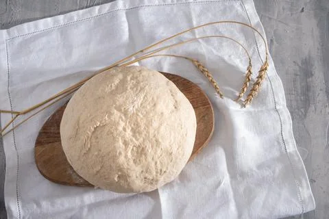 Fresh dough ready for baking bread or pizza. Top view. Stock Photos