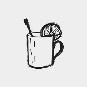 Fresh drink with a slice of lemon and a spoon resting inside a glass cup on.. Stock Illustration