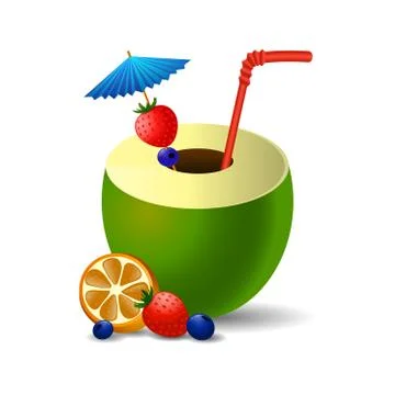 Fresh drinking coconut with a straw Stock Illustration