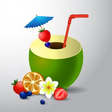 Fresh drinking coconut with a straw Stock Illustration