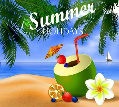 Fresh drinking coconut with a straw Illustrazione stock